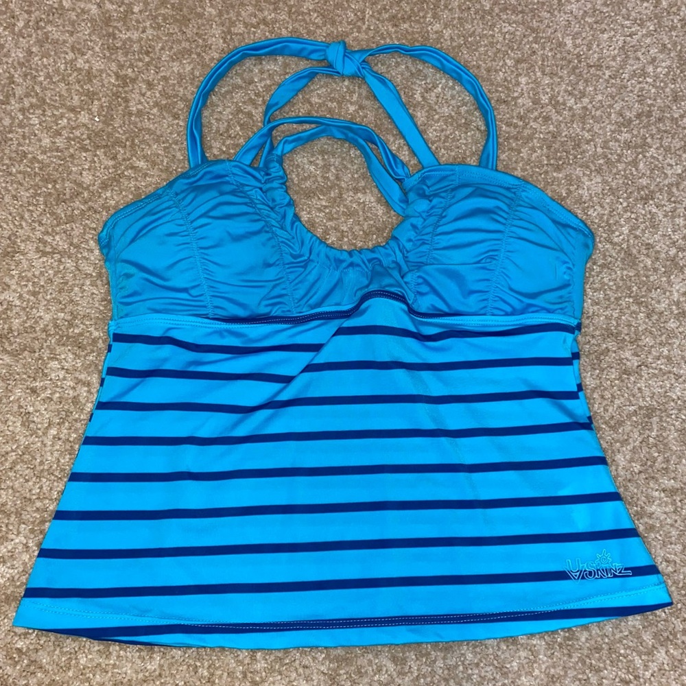 NWOT UV Skinz Classic Blue Striped Halter Tankini Swim Top